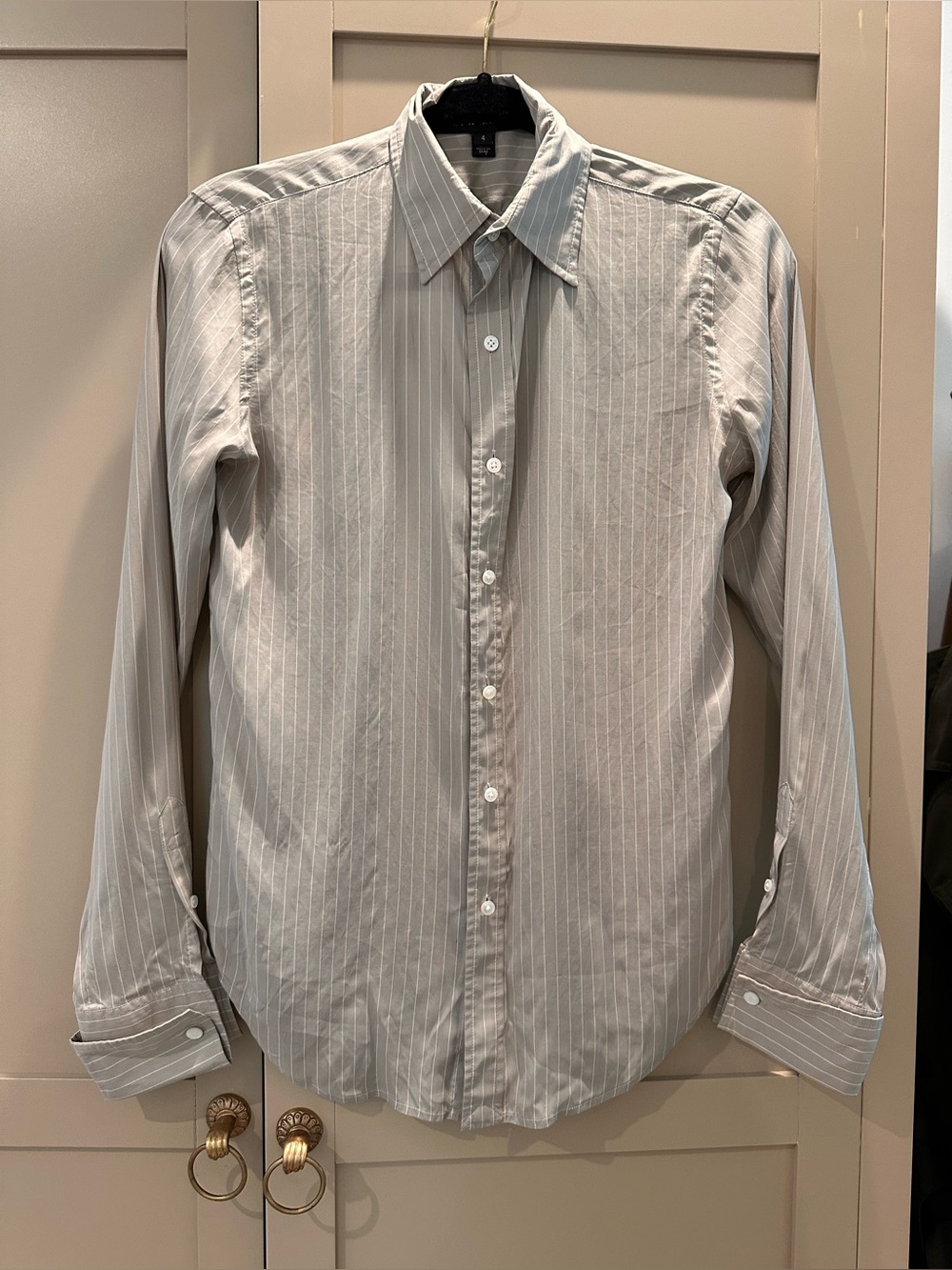 Ralph Lauren Black Label 100% Silk Pinstripe Shirt Chain Cuff Blouse Size 4
